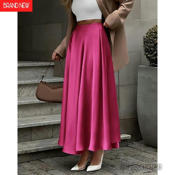 Elegant Satin Maxi Skirt High Waisted A-Line Formal Cocktail Night Out - Picture 4 of 8